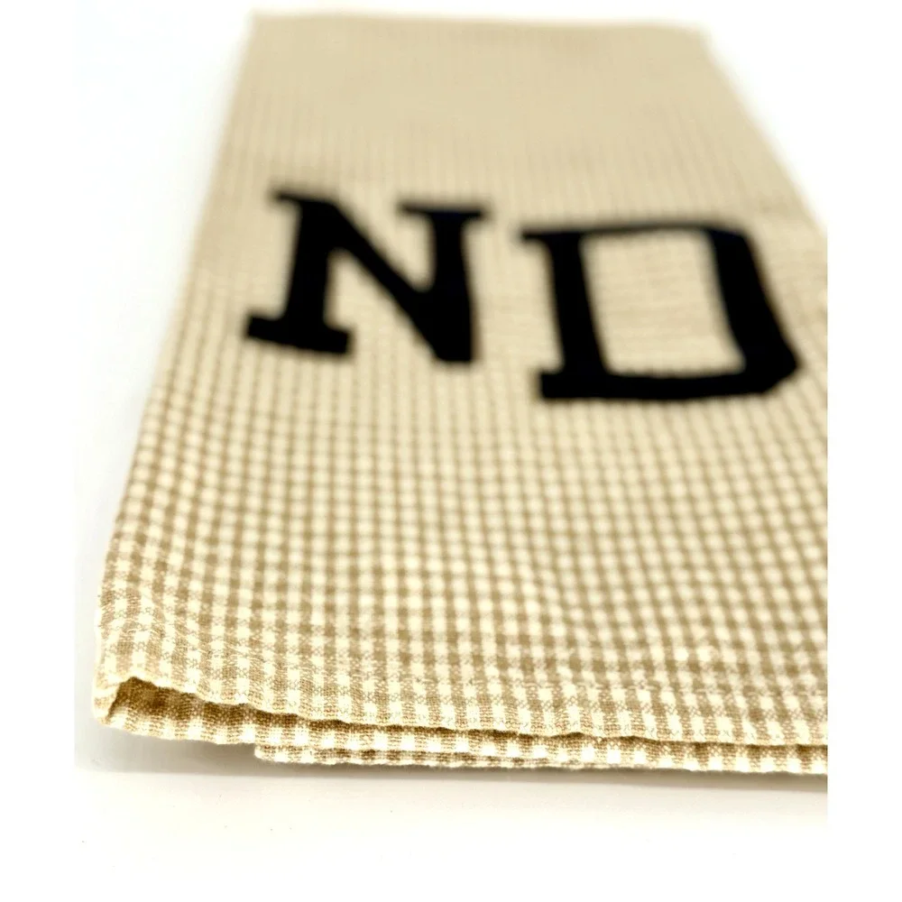 Vtg ND Notre Dame Hand Towel Hand Stiched Gold Gingham Blue Lettering 25.5